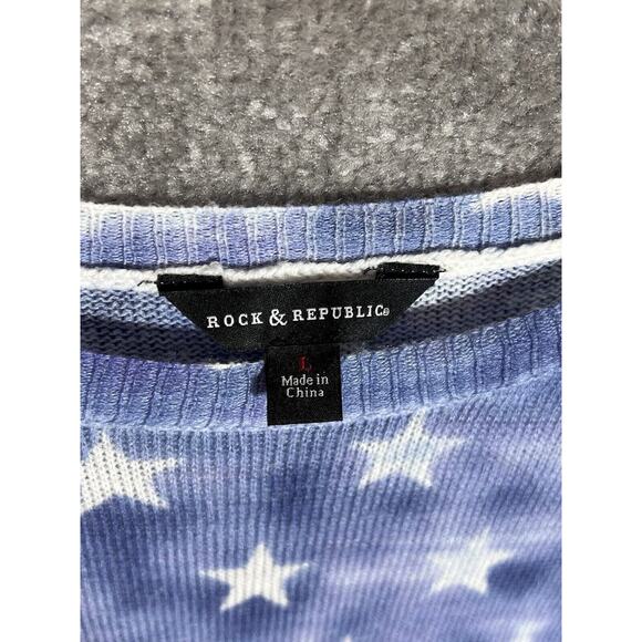 Rock & Republic Sweater Womens Size Large Blue Star Long Sleeve Lightweight Knit - Picture 3 of 6